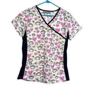 Green Town XS Scrub Top With Rainbow & Heart Print Cotton/Polyester Blend